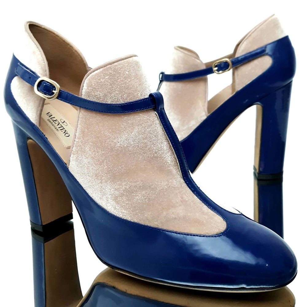 Valentino Garavani Leather Velvet T-Strap Booties